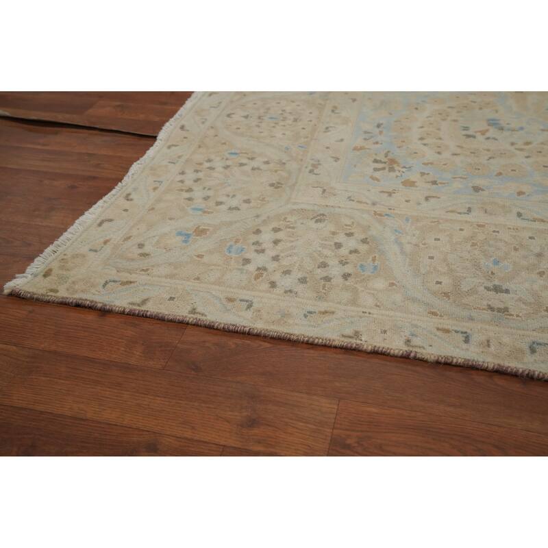 Hand Knotted Oriental 100% Wool Carpet Traditional Floral Beige & Ivories Tabriz Area Rug - 11' 0'' X 8' 1''
