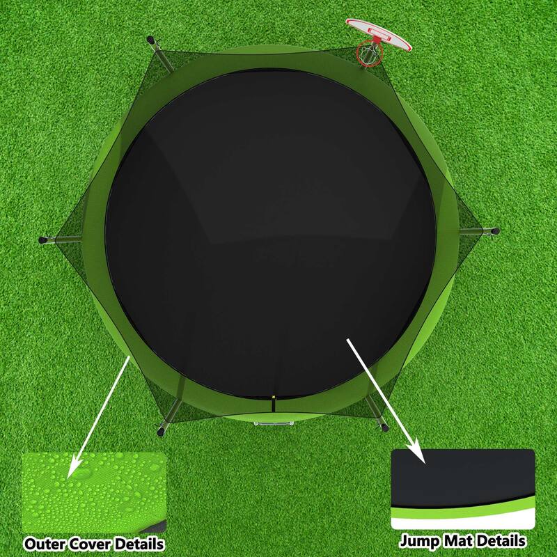 Outdoor Kids Trampoline with Basketball Hoop and Ladder, with Safety Enclosure for Backyard Fun
