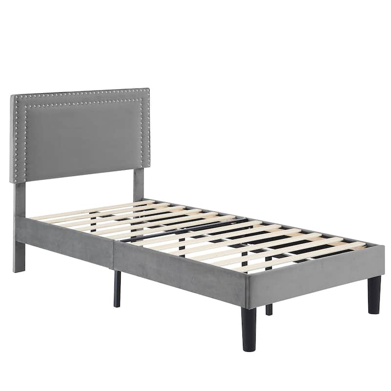 VECELO Upholstered Bed Frames with Height Adjustable Headboard