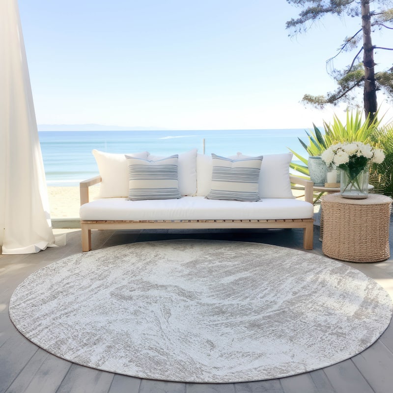 Machine Washable Indoor/ Outdoor Modern Abstract Chantille Rug - Beige - 8' x 8'