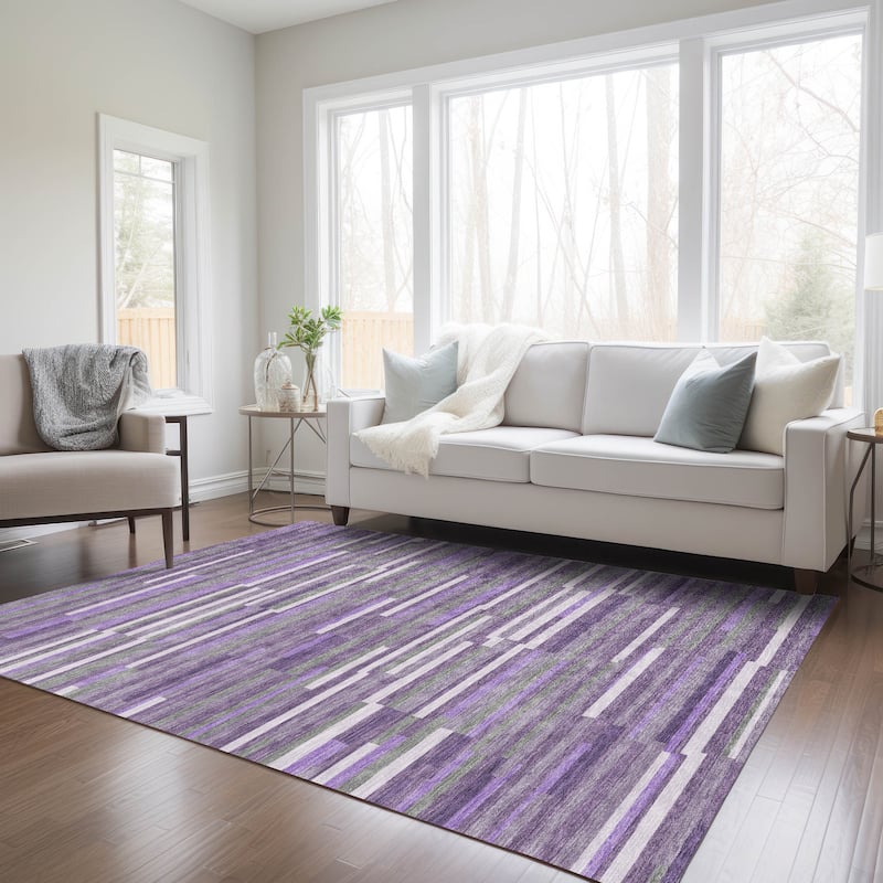 Machine Washable Indoor/ Outdoor Chantille Modern Stripes Rug