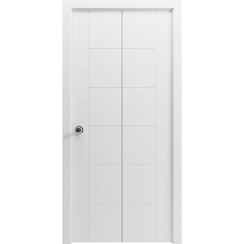 Sliding Closet Bi-fold Doors | Mela 0716 Painted White | Sturdy Tracks Moldings Trims | Wood Solid Bedroom Wardrobe Doors - 56 x 84