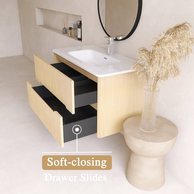 Emma 36 inch Wall-Mounted Bathroom Vanity Set with Integrated Ceramic Sink - 36"x18"x20"