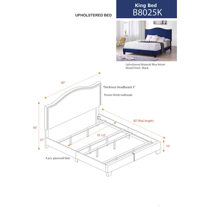 Blue Velvet Upholstered Bed