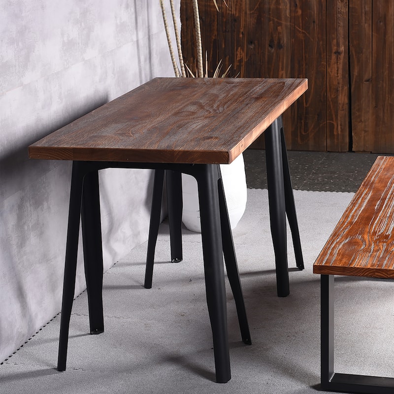 Binsik Black Metal and Natural Wood Dining Table