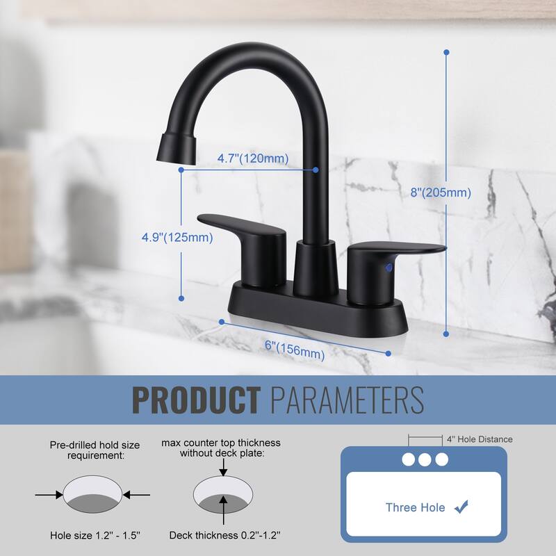 WOWOW 4 in. Centerset Double Handle High Arc Bathroom Faucet