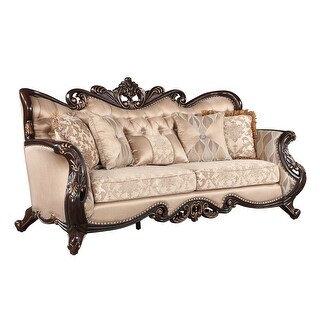 New Classic Furniture Sebastian Beige and Cherry Sofa with Tufted Back ...
