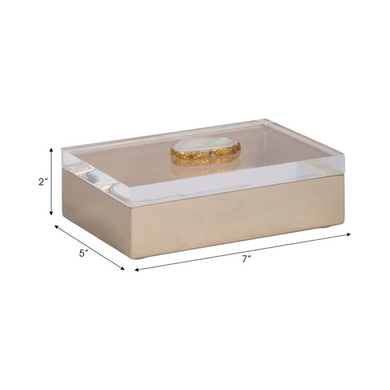 Sagebrook Home 7x5 Metal Multi Storage Decor Box Acrylic Lid Agate Knob - 7" x 5" x 2"