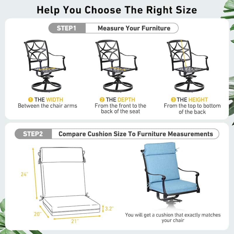 Aoodor Outdoor High Back Dining Chair Cushion Set, 44"x21"x3.2", Set of 4 - 44"x21"x3.2"