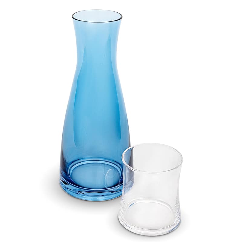 American Atelier Bedside Blue Water Carafe with Clear Tumbler - 33-Ounce Pitcher