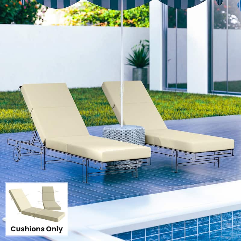 Outsunny Set of 2 Chaise Lounge Cushion, 4" Thick Outdoor Lounge Chair Cushions with Non-Slip Ties - White