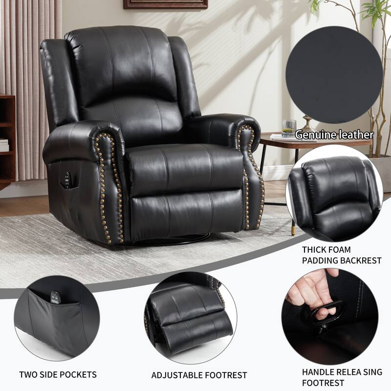 Manual Recliner Chair with Heat & Massage, Ergonomic Lounge Sofa Chair, Swivel Recliner Chair with Side Pocket