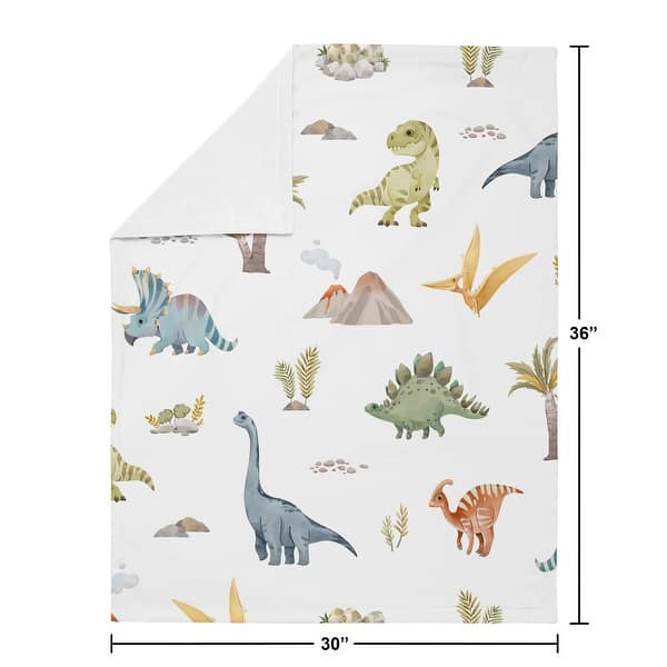 Sweet Jojo Designs Watercolor Dinosaur Dino Baby Boy Receiving Security Swaddle Blanket Green Blue White Modern Jurassic Animal