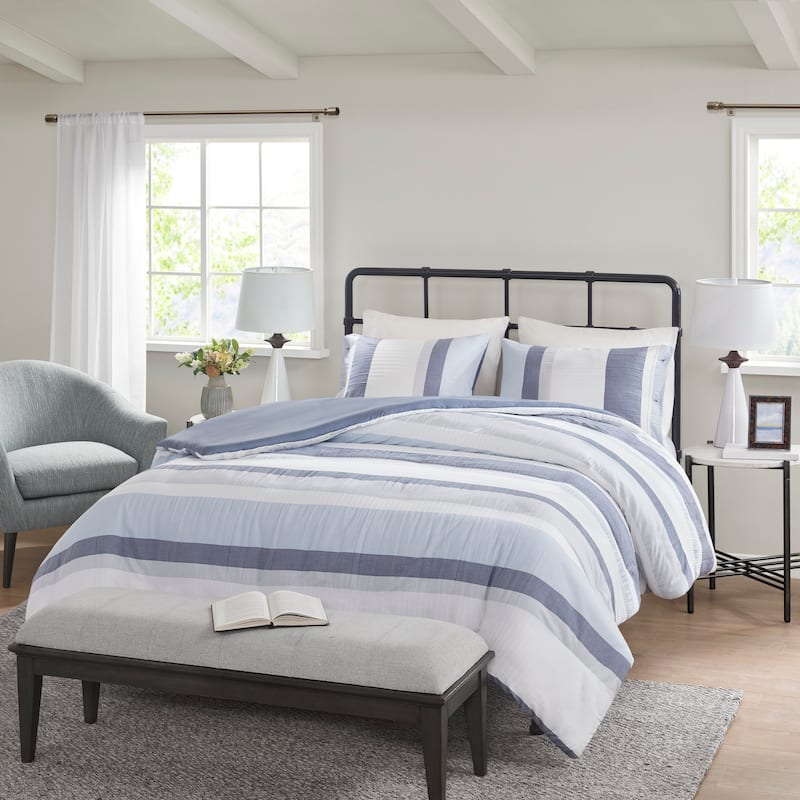 Madison Park Levi Blue/ Natural 3 Piece Jacquard Duvet Cover Set(Insert excluded)