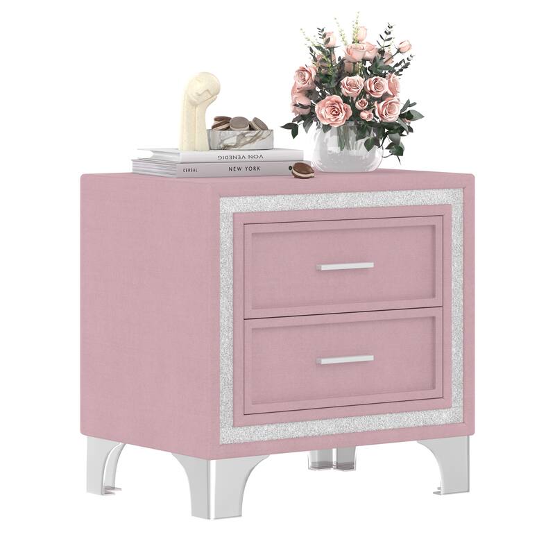 Velvet Bedside Table With 2 Drawers Except Legs And Handles
