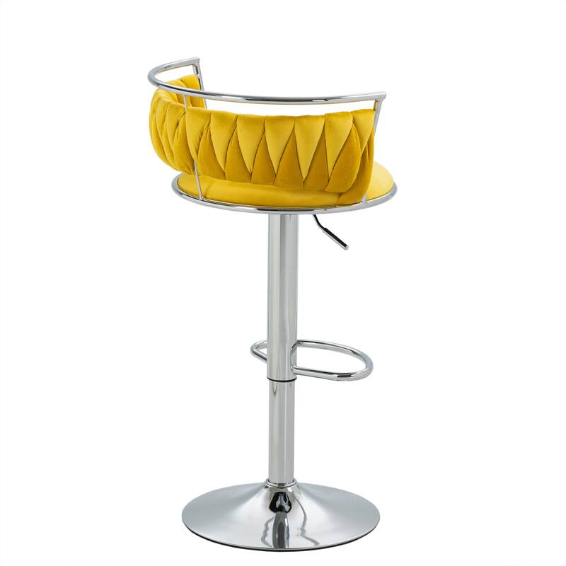 4 Set Velvet Adjustable Swivel Bar Stools With Backs