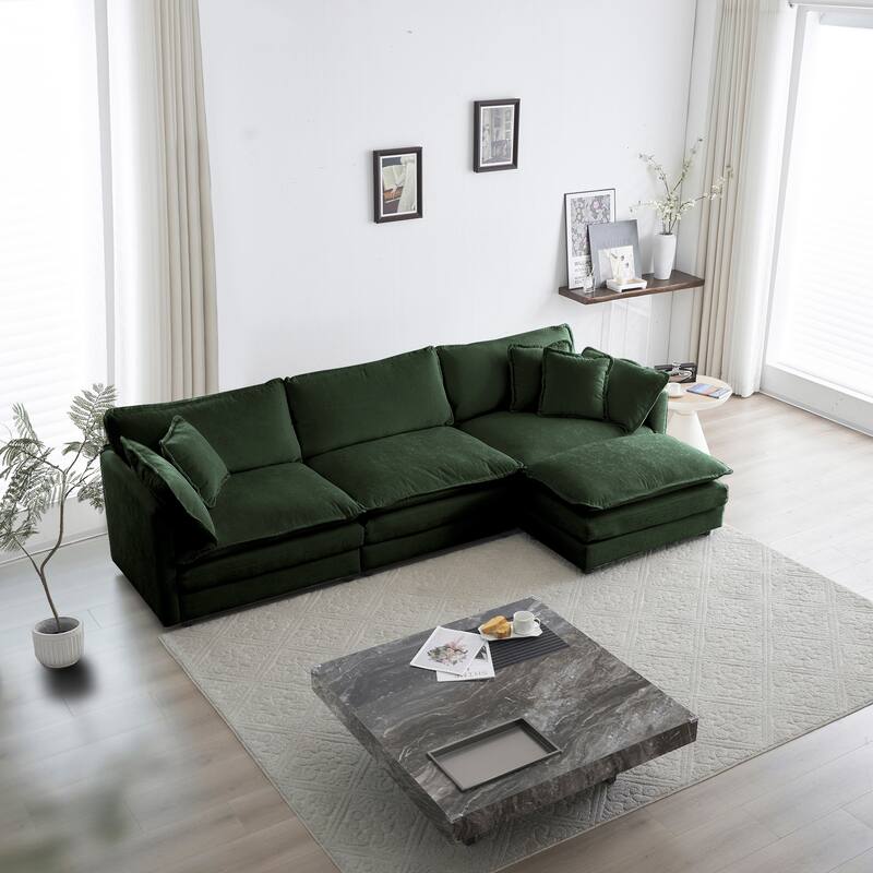 Modular Chenille U-Shape Sofa with Solid Wood Frame for Living or Guest Rooms - Green