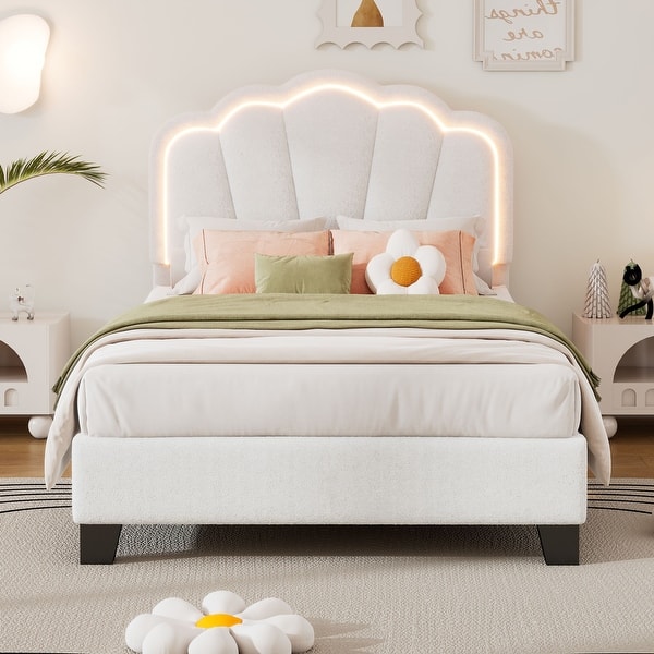 slide 2 of 50, Upholstered bed with LED lights White - Twin