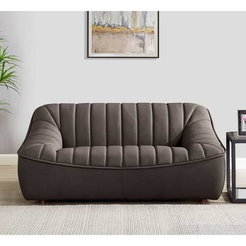Hydeline Snug Top Grain Leather Loveseat With Feather, Memory Foam and Springs