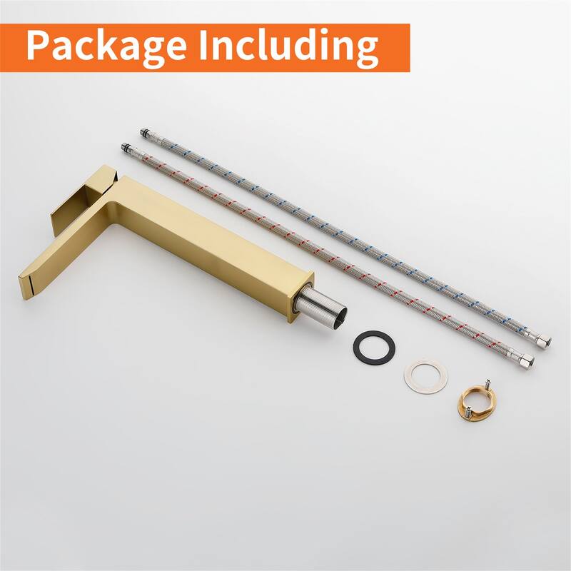 Waterfall Single Handle Bathroom Vessel Sink Faucet with Pop-up Drain 304 Stainless Steel 1 Hole High Tall Basin Vanity Taps