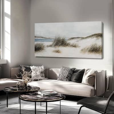 Beige Seaside Wall Decor Canvas Painting Weed Ocean Artwork