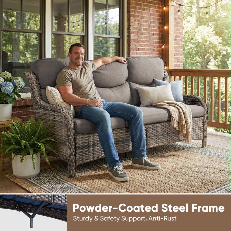 Pocassy Outdoor Propane Fire Table w/ Sofa Swivel Chair Ottoman Funiture Set.