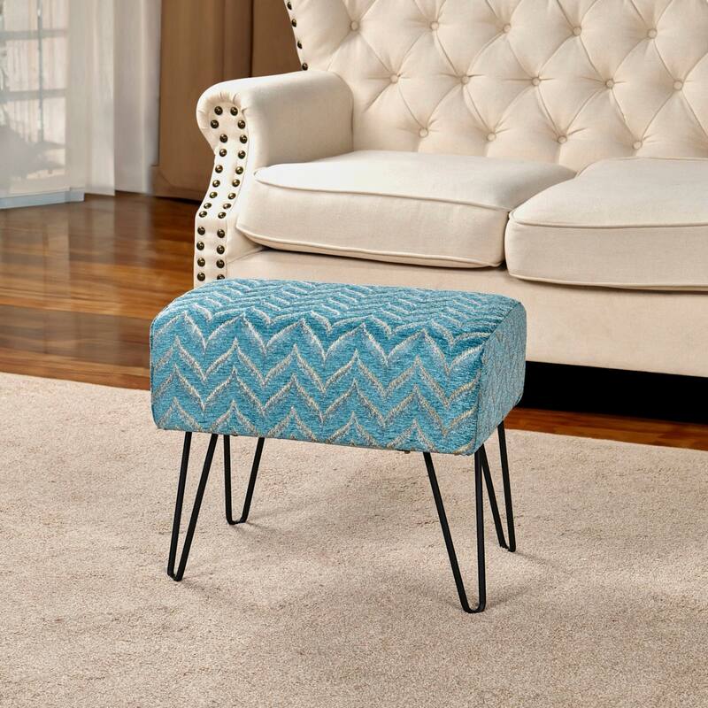 Jacquard Chenille Ottoman - 19" x 13" x 17"H - Arusha - Turquoise