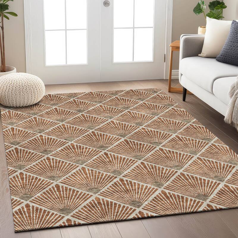 Machine Washable Indoor/ Outdoor Chantille Modern Shells Rug
