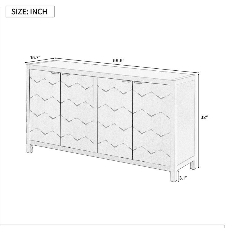 4-Door Console Sideboard with Metal Handles for Living Room or Entryway Storage Solutions