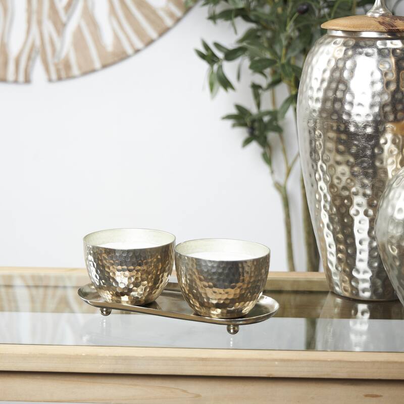 Metal Scented Hammered 10 oz 1 Wick Decorative Candle with White Wax - Set of 2 Gold, Silver, Copper - Roche River Decor