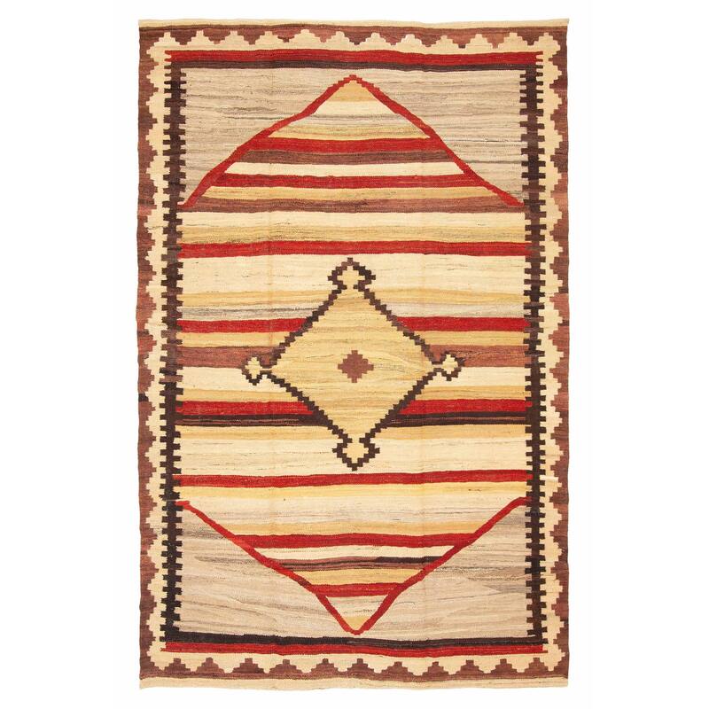 ECARPETGALLERY Flat-Weave Ankara FW Cream Wool Kilim - 6'4 x 9'8 - Cream - 6'4 x 9'8