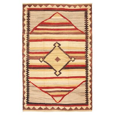 ECARPETGALLERY Flat-Weave Ankara FW Cream Wool Kilim - 6'4 x 9'8