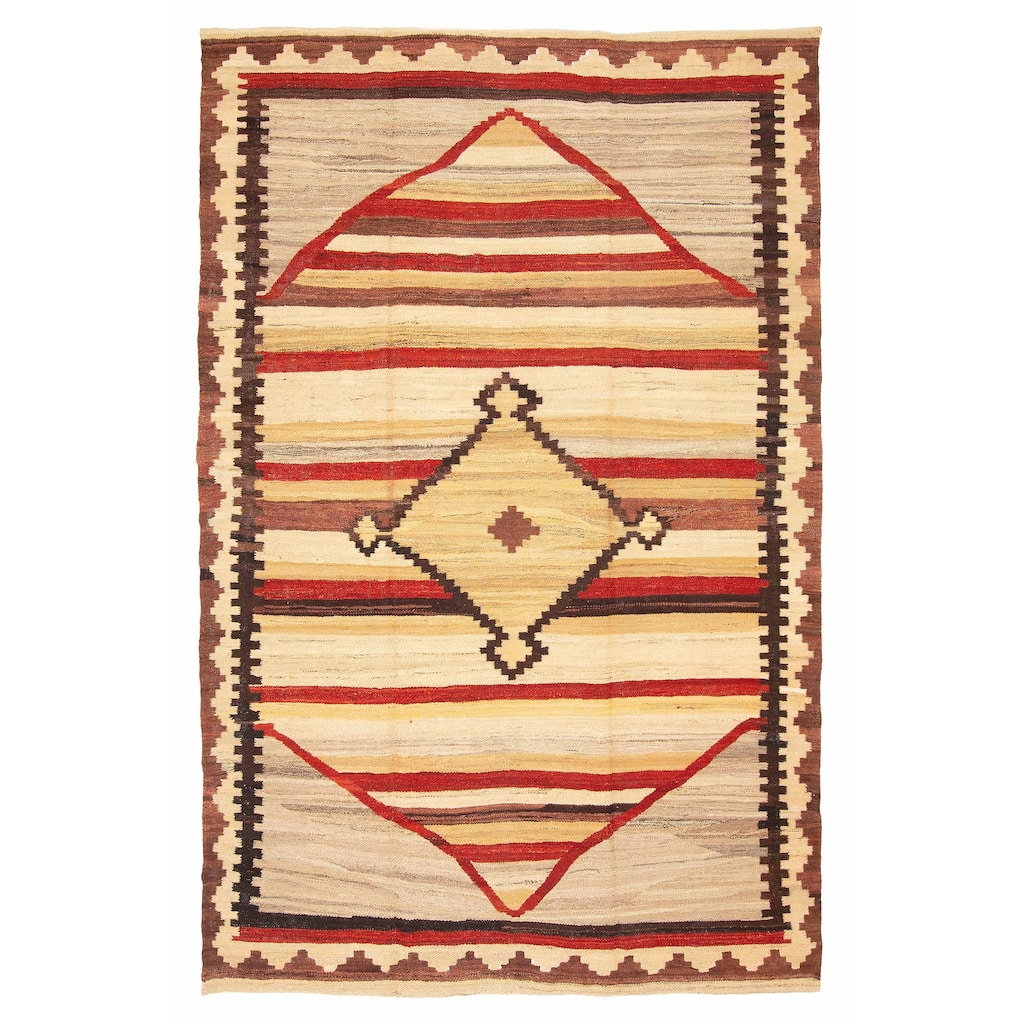 ECARPETGALLERY Flat-Weave Ankara FW Cream Wool Kilim - 6'4 x 9'8