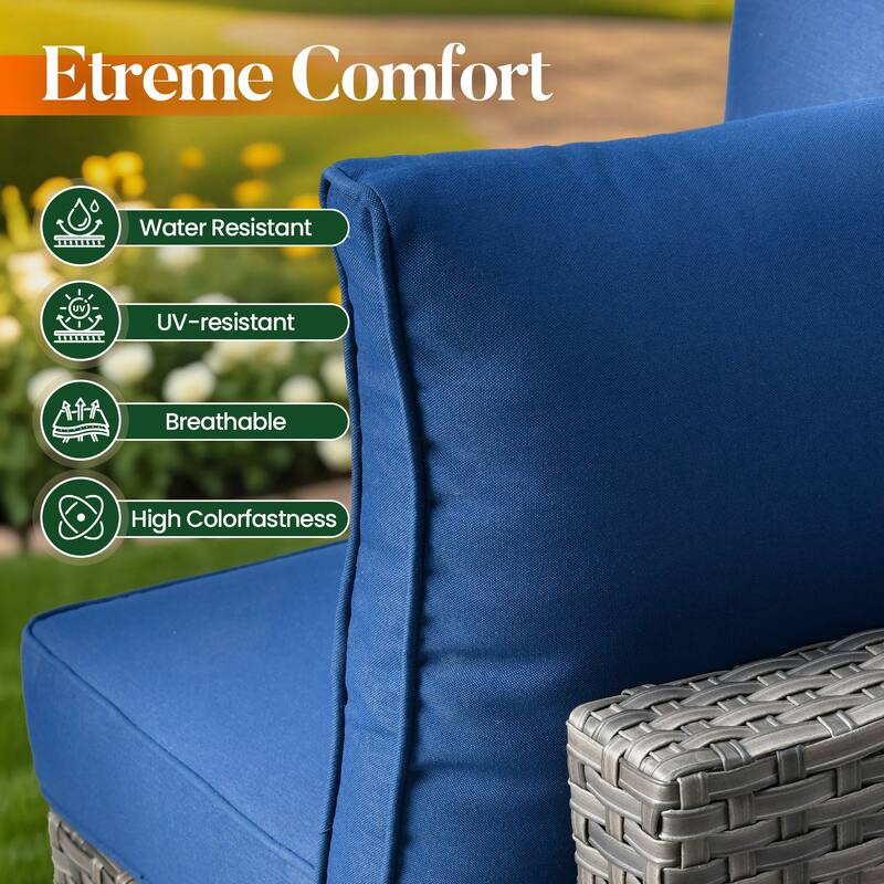 HOOOWOOO 8-piece Grey Wicker Patio Furniture Set Sectional Sofa with Fire Pit Table