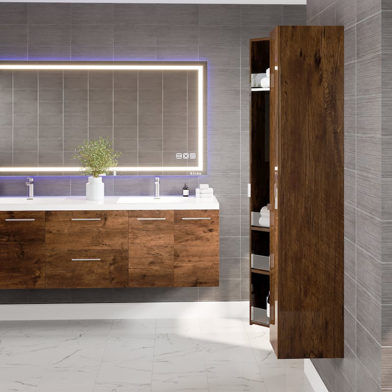 Eviva Luxurious 16"W x 16"D x 67"H Wall-Mounted Linen Cabinet