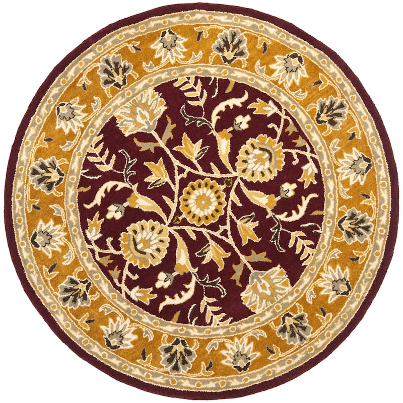 SAFAVIEH Handmade Heritage Gabbriella Traditional Oriental Wool Rug - 6' Round - Red/Gold