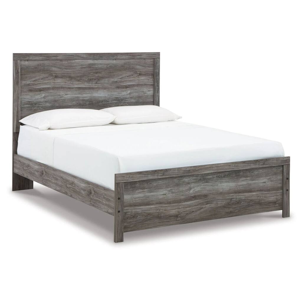 Roso Queen Panel Bed with Wood Grain Finish, Dark Gray Wood-Laminate