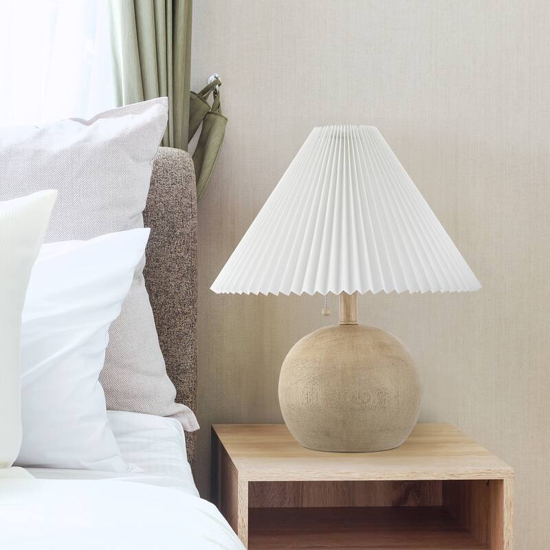 Arvid 17.25" Coastal Scandinavian Resin/Iron Sphere LED Table Lamp with Pleated Shade and Pull Chain, by JONATHAN Y