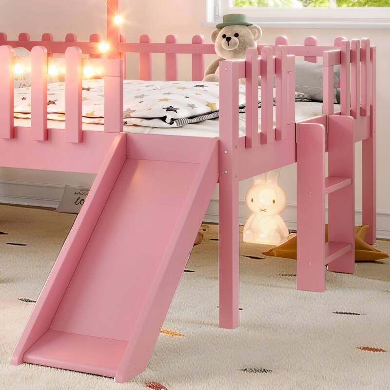Full Size House Loft Bed with Slide,Playhouse Bed with Star Moon-shaped Designs and Window, Chic Design with LED Lights