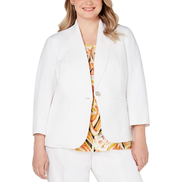 Kasper Womens Plus One-Button Blazer Linen Blend Suit Separate