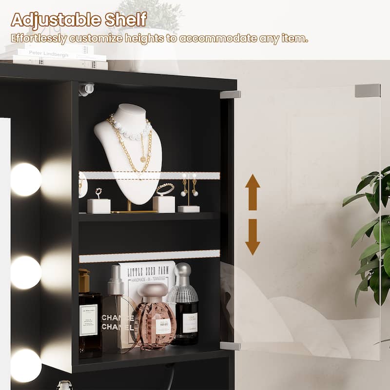 47" Modern Makeup Vanity Desk with Mirror and Large Cabinets, Dressing Table