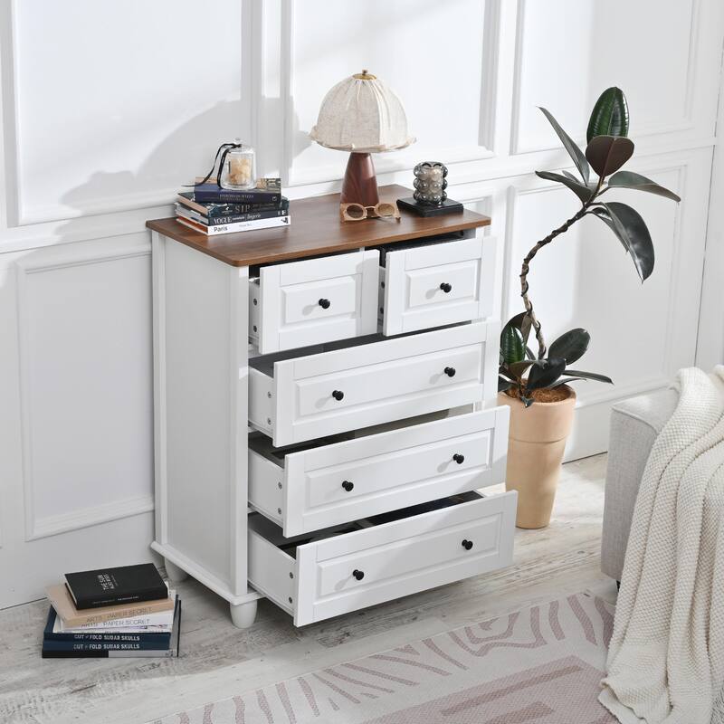 White 5-Drawer Dresser, Tall Chest of Drawers with Deep Storage Space - White