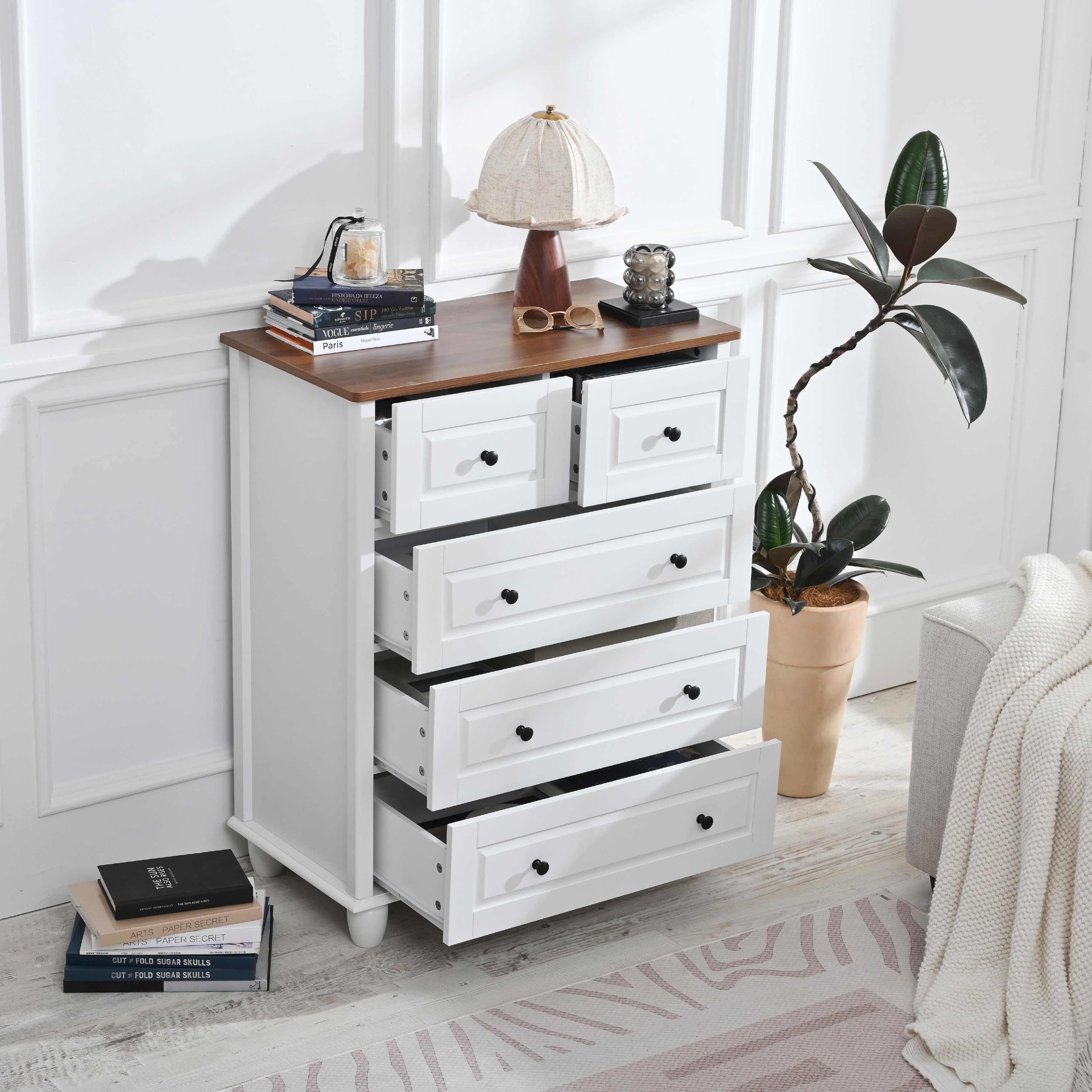 White-5-Drawer-Dresser,-Tall-