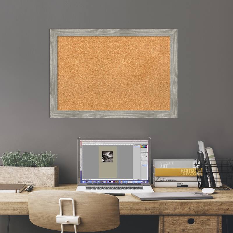 Dove Greywash Square Framed Cork Bulletin Memo Board