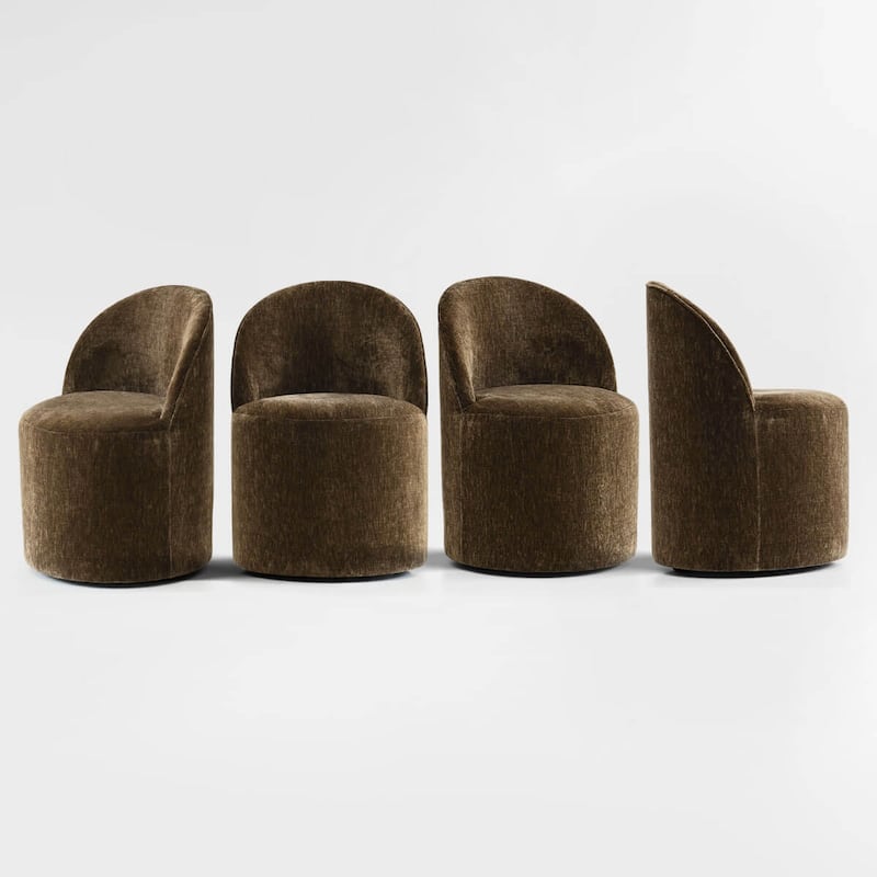 Chenille Rolling Upholstered Dining Chair with Wheels (Set of 4)