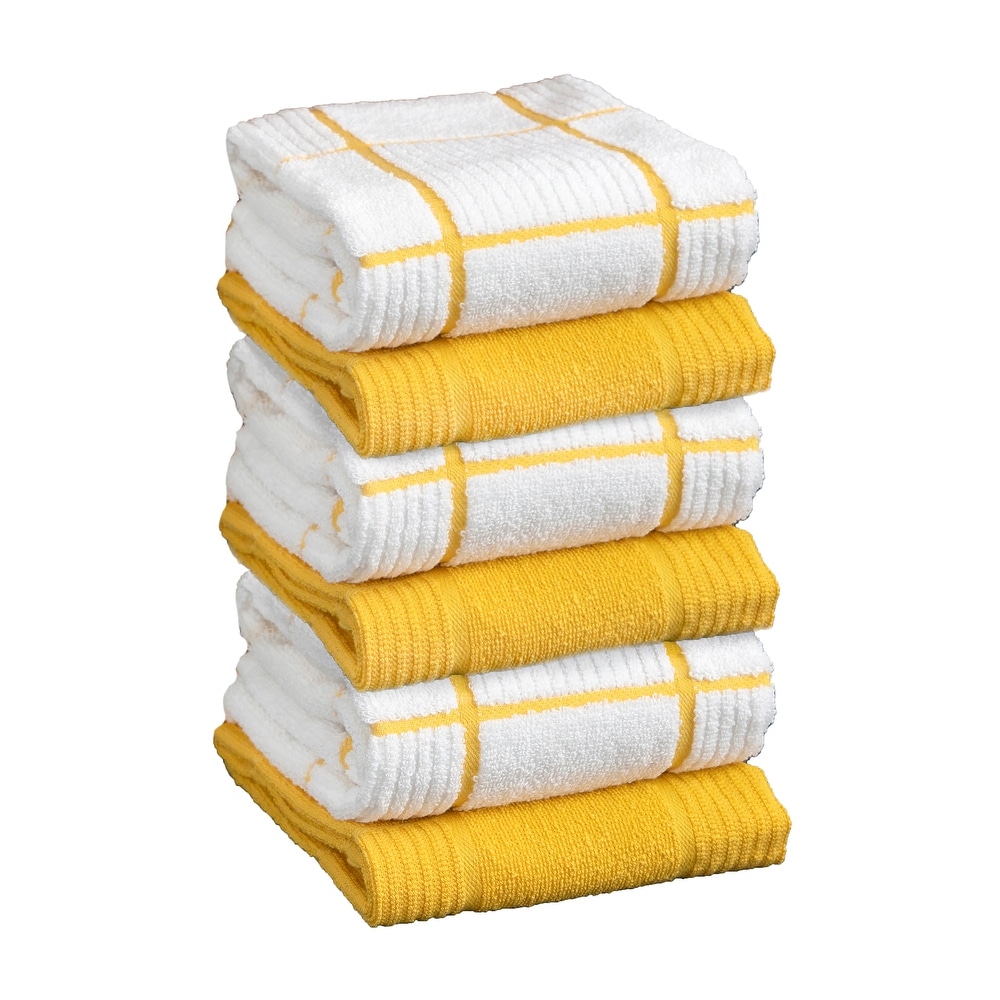Modern Essentials Oversized Recycled Cotton Terry Kitchen Towels (Set of 5)  - Tan & White