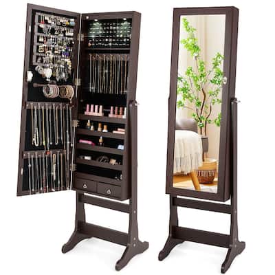 Costway Lockable Mirrored Jewelry Cabinet Armoire Organizer Storage - See Details
