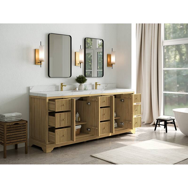Willow Collections 84 in. W x 22 in. D Austin Solid Teak Wood Double Sink Bathroom Vanity with Countertop