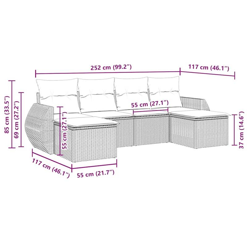 vidaXL Garden Sofa Set Black - 21.7 x 21.7 x 14.6