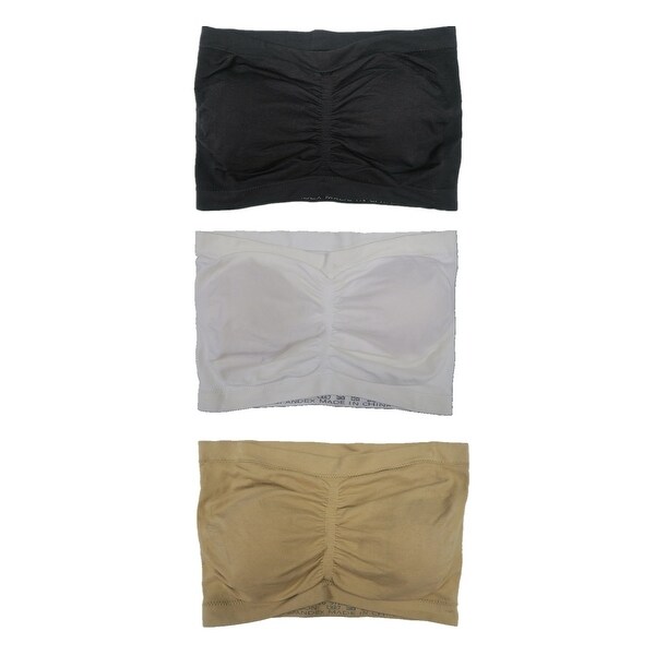 Women 3 Pack Basic Color Plus Size Padded Tube Top Bandeau Bras